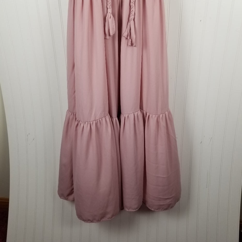 Lulus Sunshine Bound Mauve Pink Tiered Maxi Dress V Neck Adjustable Size Large - Picture 11 of 16